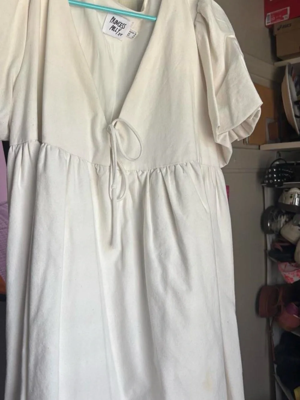 Princess Polly White Blouse with Black Logo Tag
